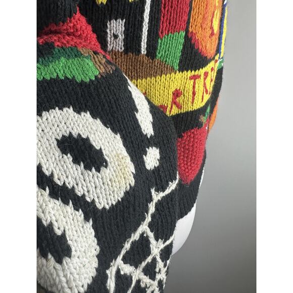 *Flawed The Eagles Eye Halloween Cardigan Sweater Hand Knit Candy Corn Buttons S - Picture 10 of 15
